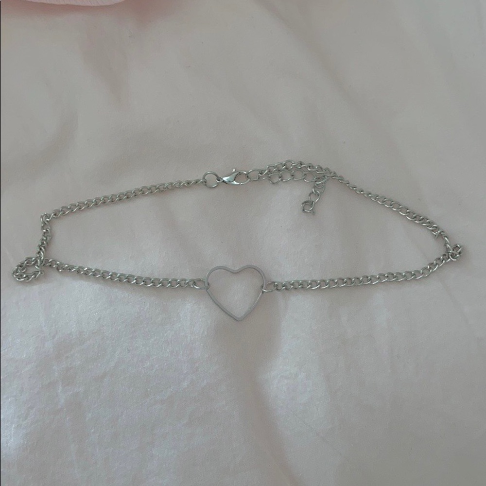 silver heart chain choker
